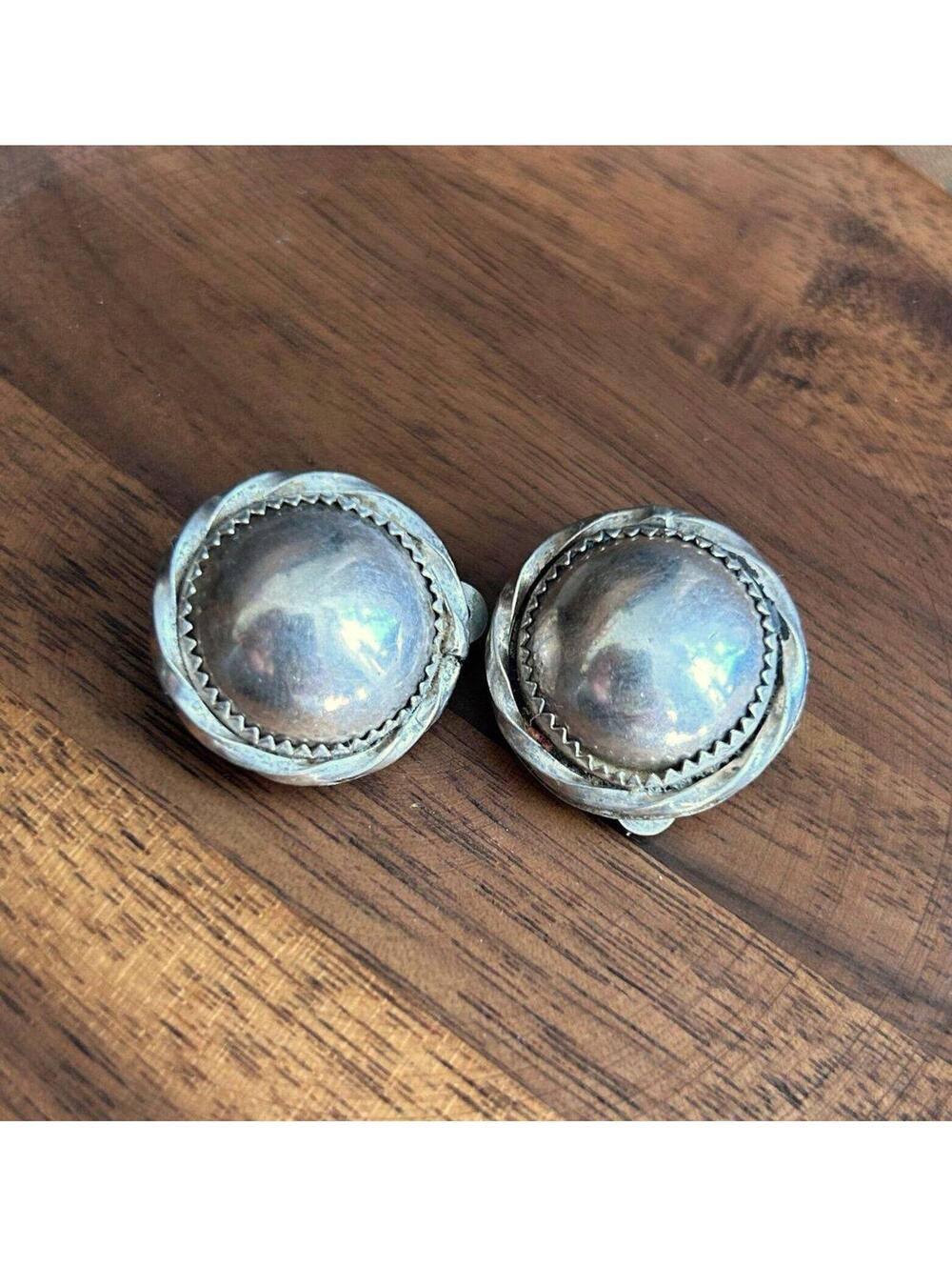 Vintage Sterling Silver Dome Clip On Earrings 925